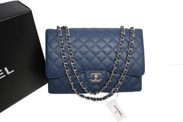 AAA Chanel Maxi Double Flaps Bag A36098 Blue Original Caviar Leather Silver Online